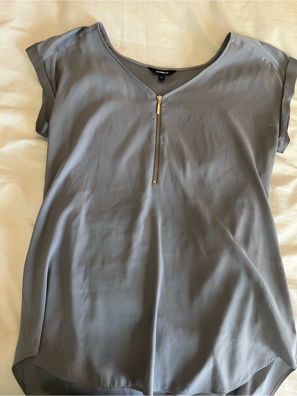 Express Women's BlueZip-Front Short Sleeve Blouse